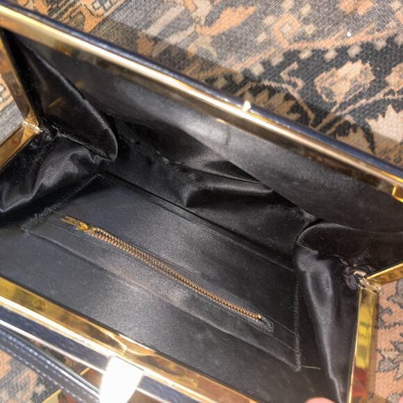 Vintage Handbag Navy Blue Leather, 7" strap drop/10.5" Wide/8" tall/Very Clean - Picture 3 of 5